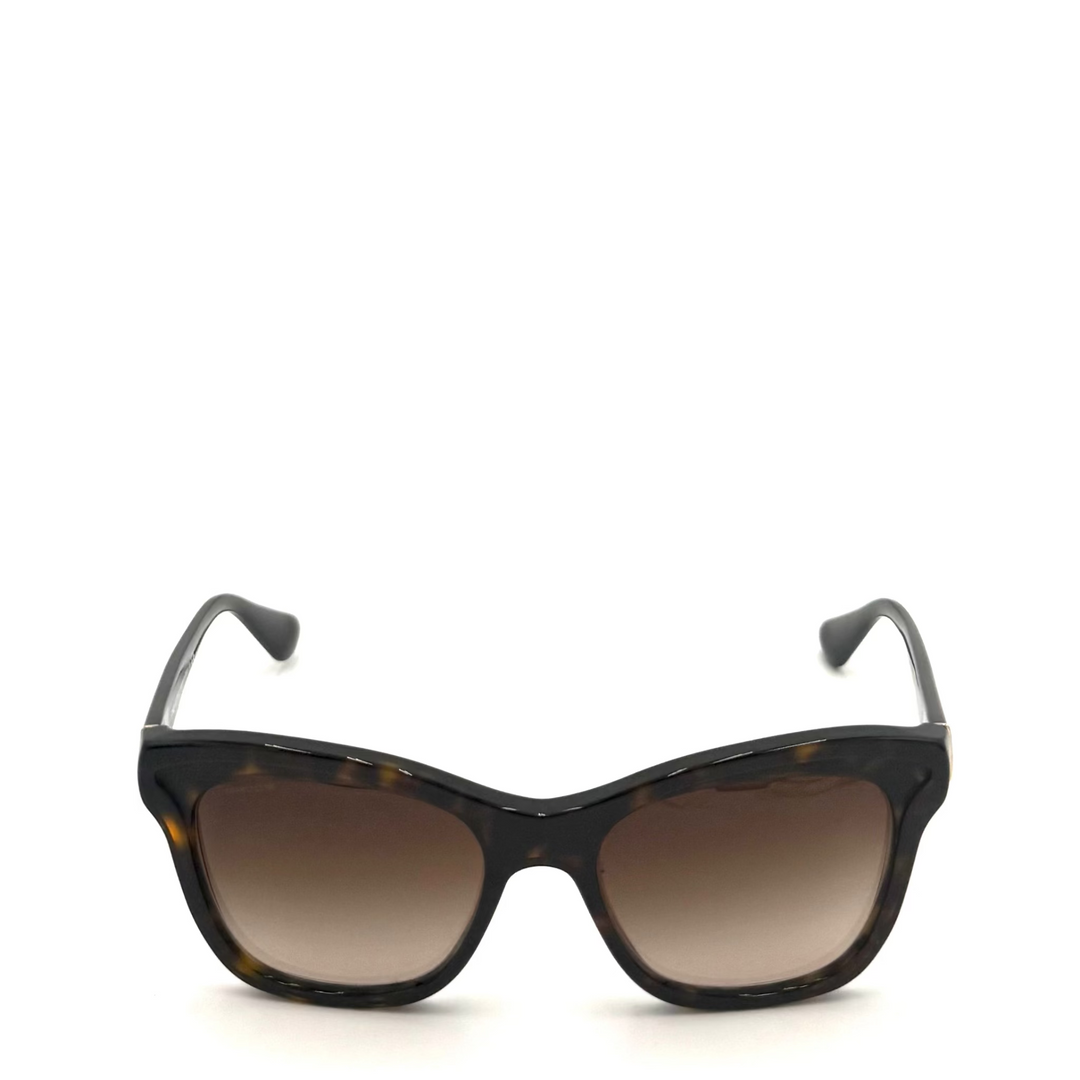 A pair of women's cat-eye sunglasses with a glossy dark brown and black tortoiseshell frame and gradient brown lenses, shown against a plain white background.