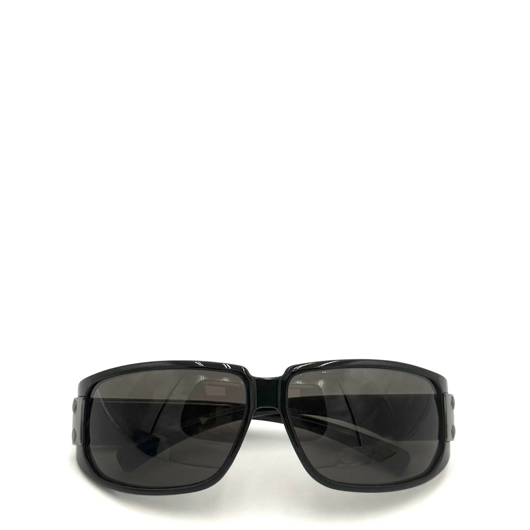 Black square sunglasses with dark tinted lenses, shown from the front on a plain white background.