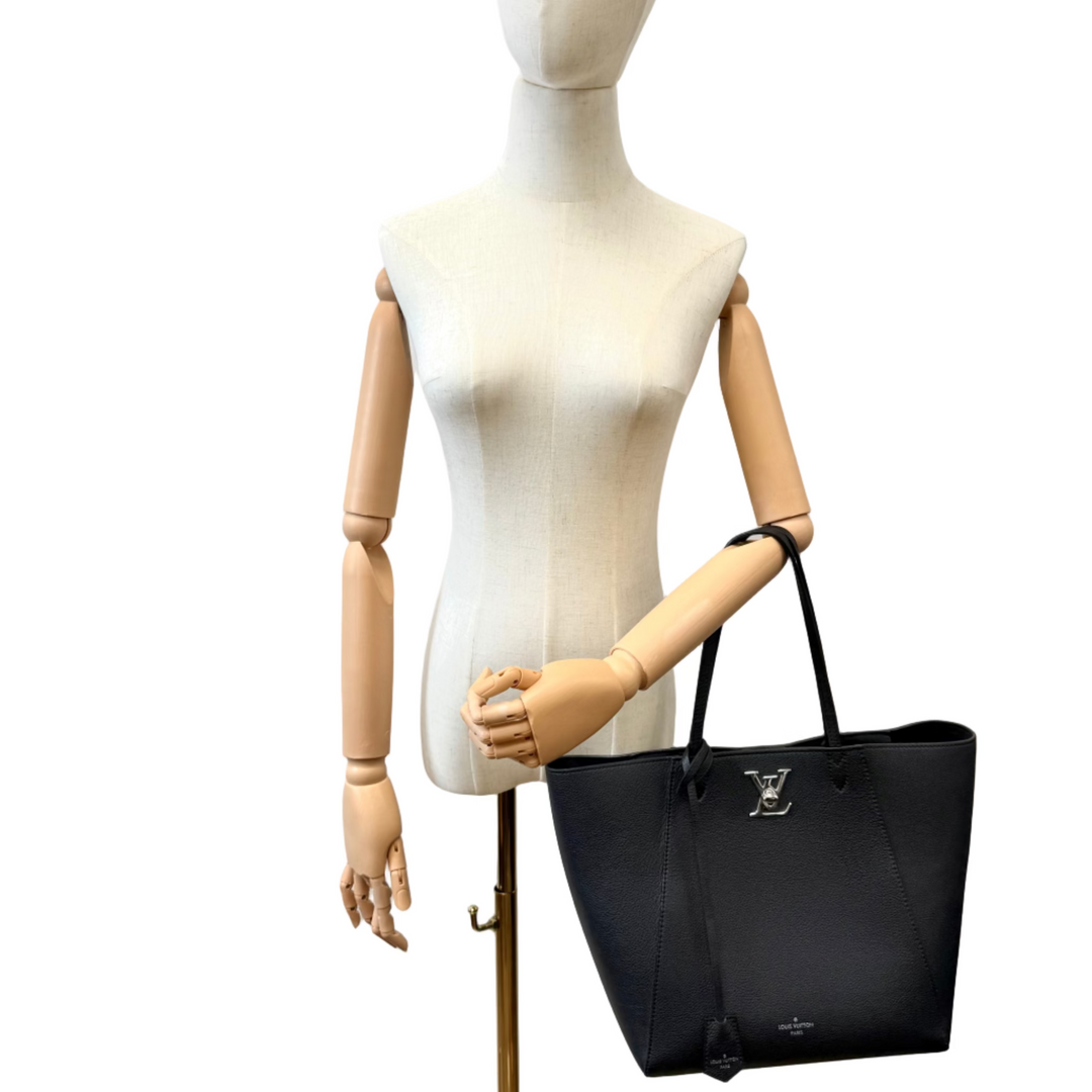 LockMe Cabas Calfskin Leather Tote Bag in Black
