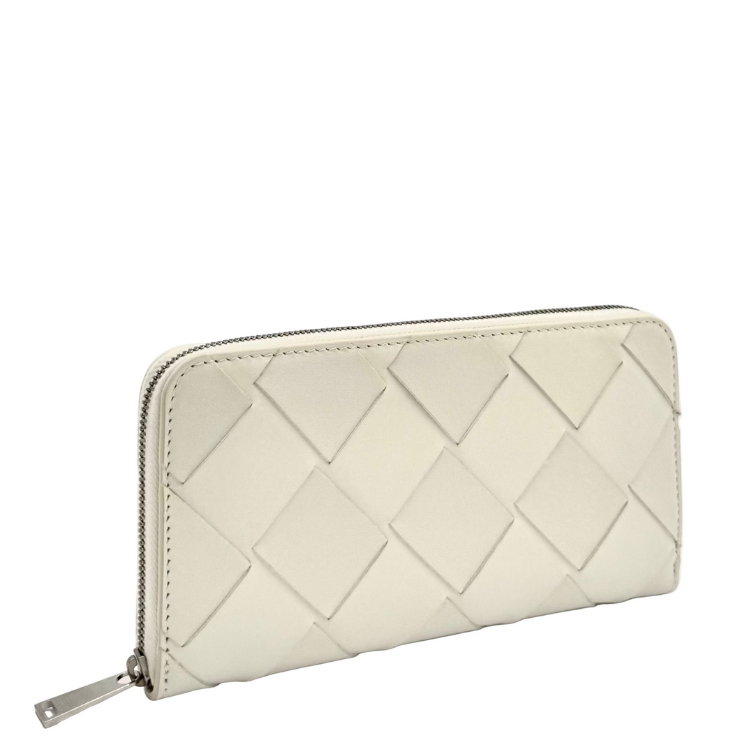 Intreccio Leather Clutch Wallet in White
