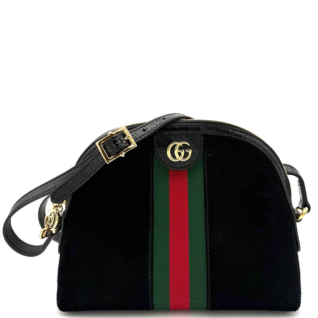 Gucci Small Ophidia Dome Shoulder Bag Black With Web Canvas Stripe