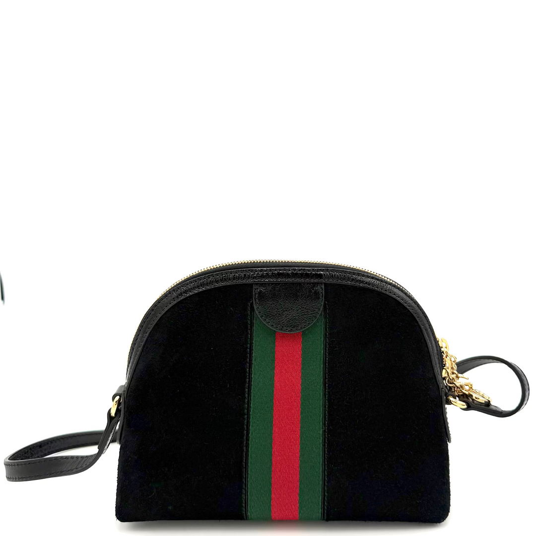 Gucci Small Ophidia Dome Shoulder Bag Black With Web Canvas Stripe