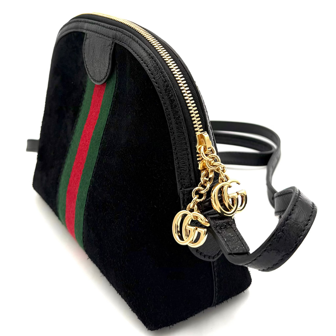 Gucci Small Ophidia Dome Shoulder Bag Black With Web Canvas Stripe