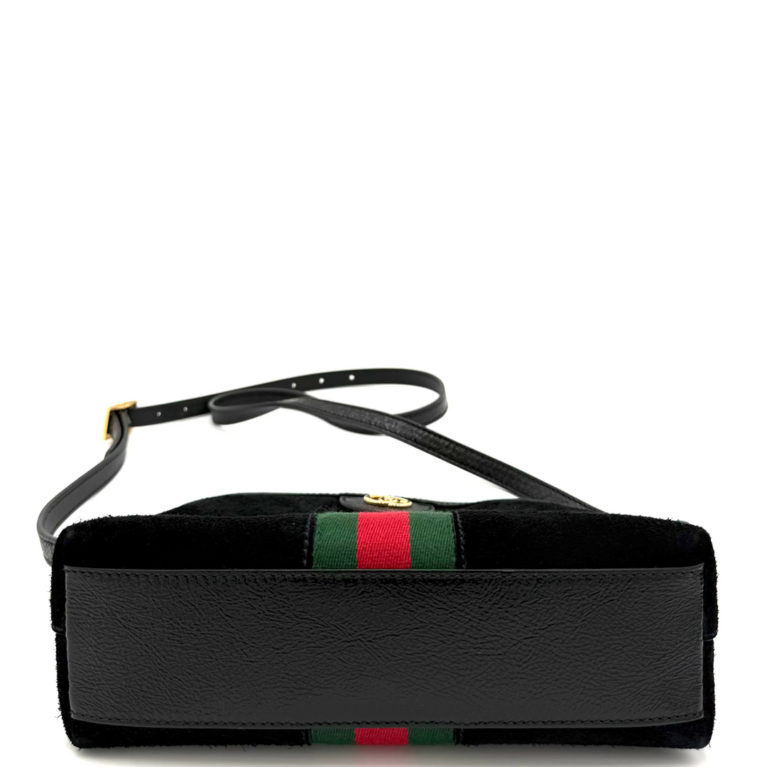 Gucci Small Ophidia Dome Shoulder Bag Black With Web Canvas Stripe