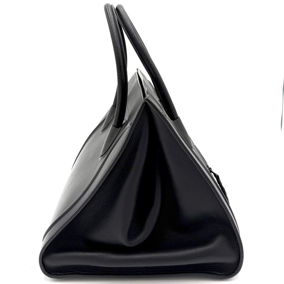 So Black Leather Luggage Tote