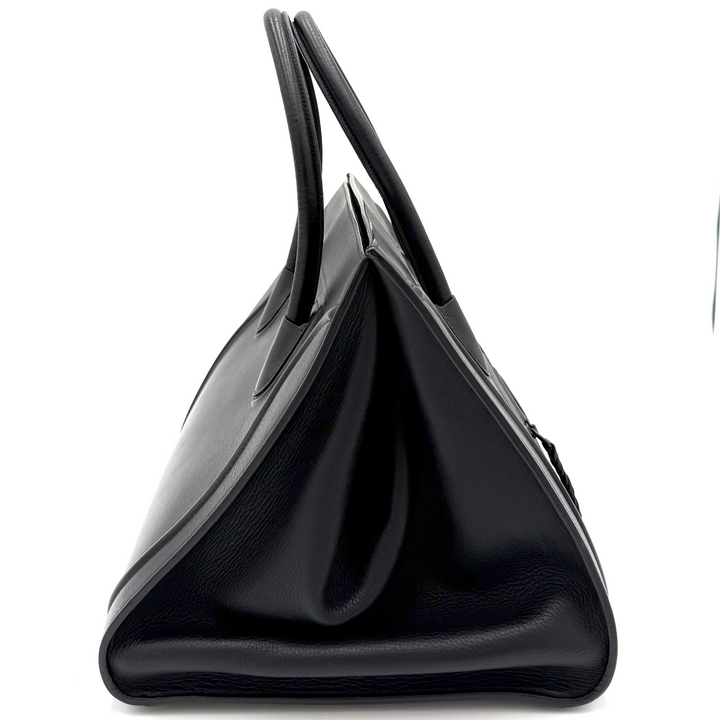 So Black Leather Luggage Tote