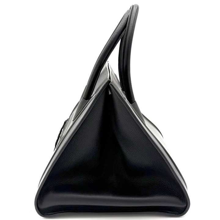 So Black Leather Luggage Tote