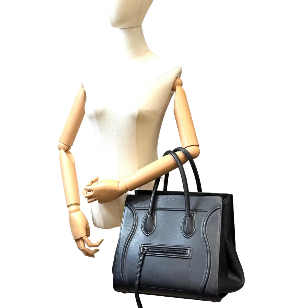 So Black Leather Luggage Tote