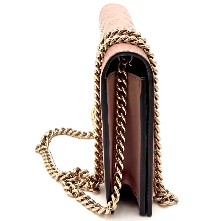 Pink Guccissima Leather Bow Flap Wallet on Chain