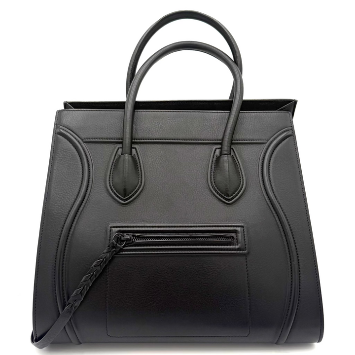 So Black Leather Luggage Tote