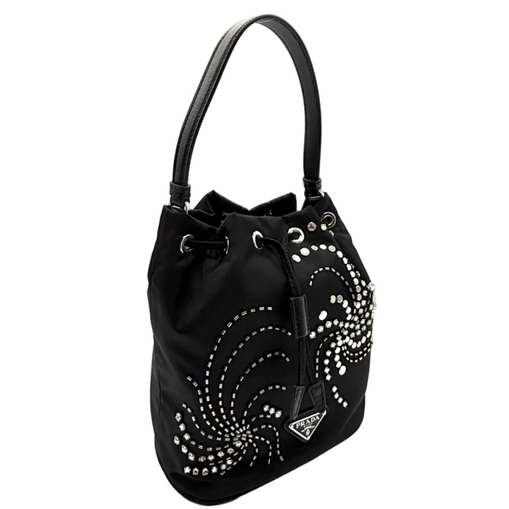 Re-Edition 1978 Crystal Embellished Re-Nylon Mini Bucket Bag