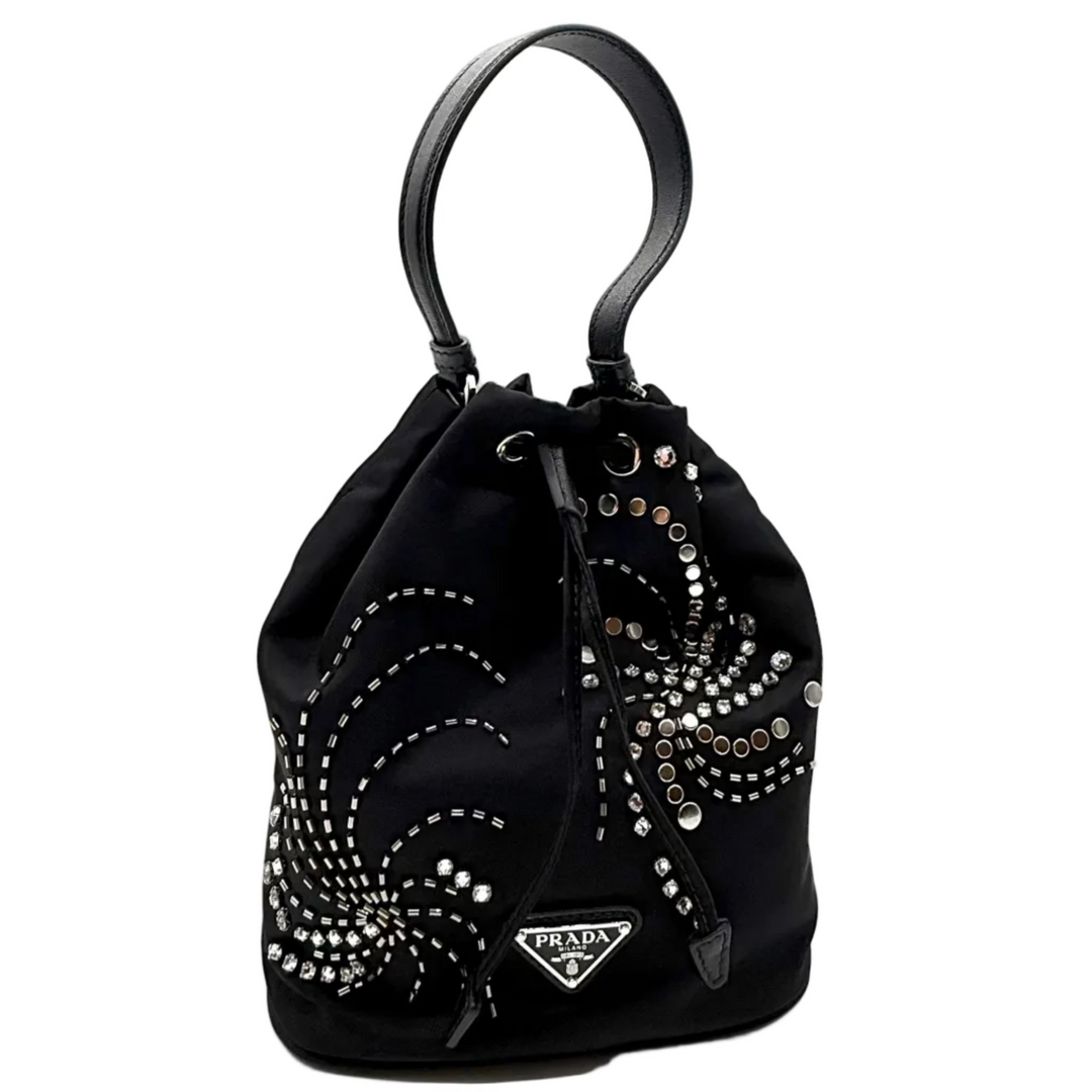 Re-Edition 1978 Crystal Embellished Re-Nylon Mini Bucket Bag