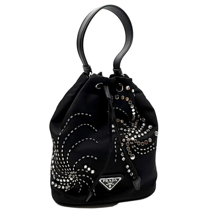 Re-Edition 1978 Crystal Embellished Re-Nylon Mini Bucket Bag