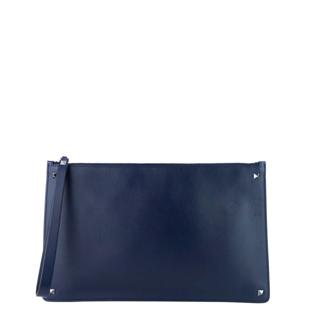 Rockstud Calfskin Leather Clutch Bag