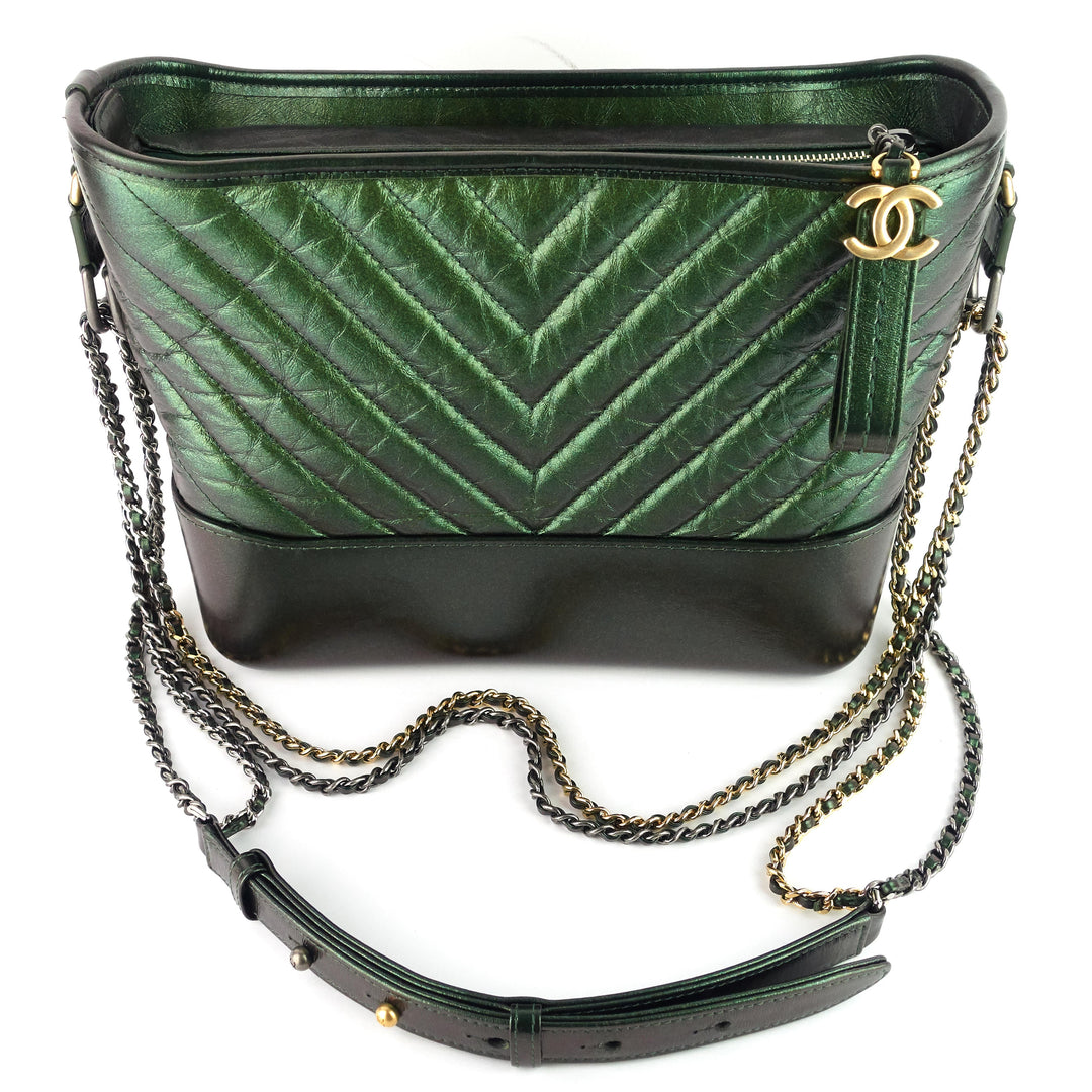 Gabrielle Medium Chevron Metallic Leather Hobo Bag
