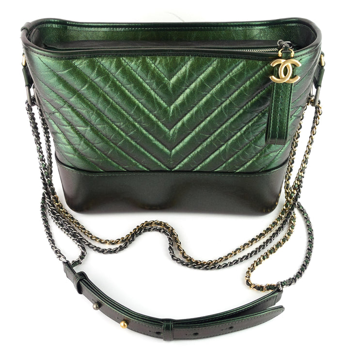 Gabrielle Medium Chevron Metallic Leather Hobo Bag