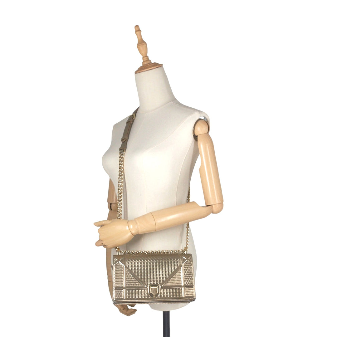 Diorama Medium Metallic Micro Cannage Flap Bag