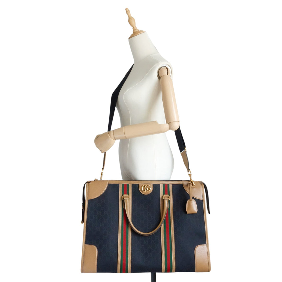 Bauletto Extra Large GG Canvas and Leather Duffle Bag