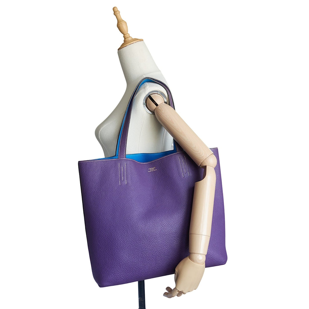 Double Sens 45 Reversible Violet/Blue Leather Tote