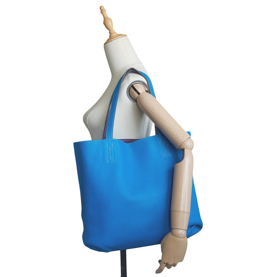 Double Sens 45 Reversible Violet/Blue Leather Tote