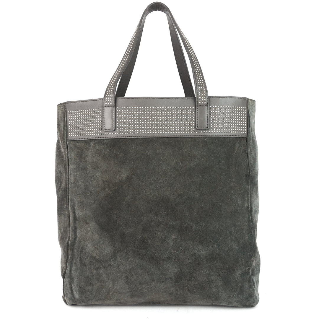 studded reversible leather and suede tote bag