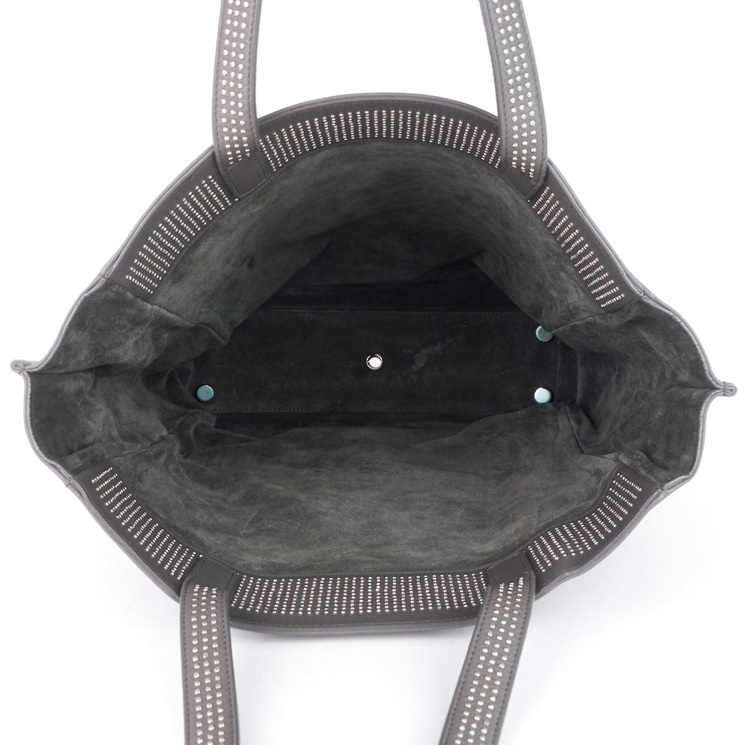 studded reversible leather and suede tote bag