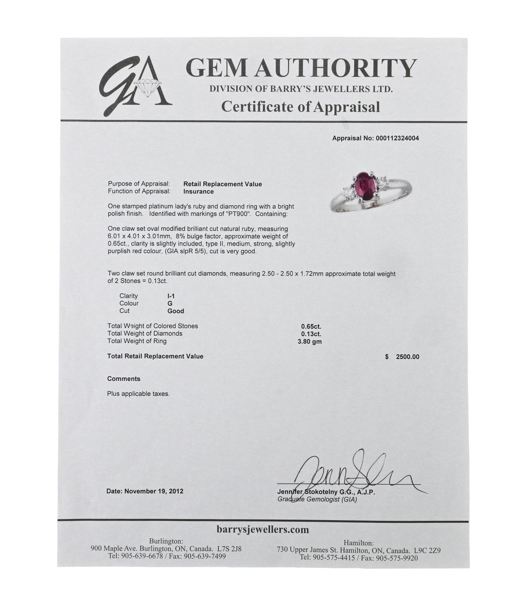 Platinum Ruby and Diamond Ring