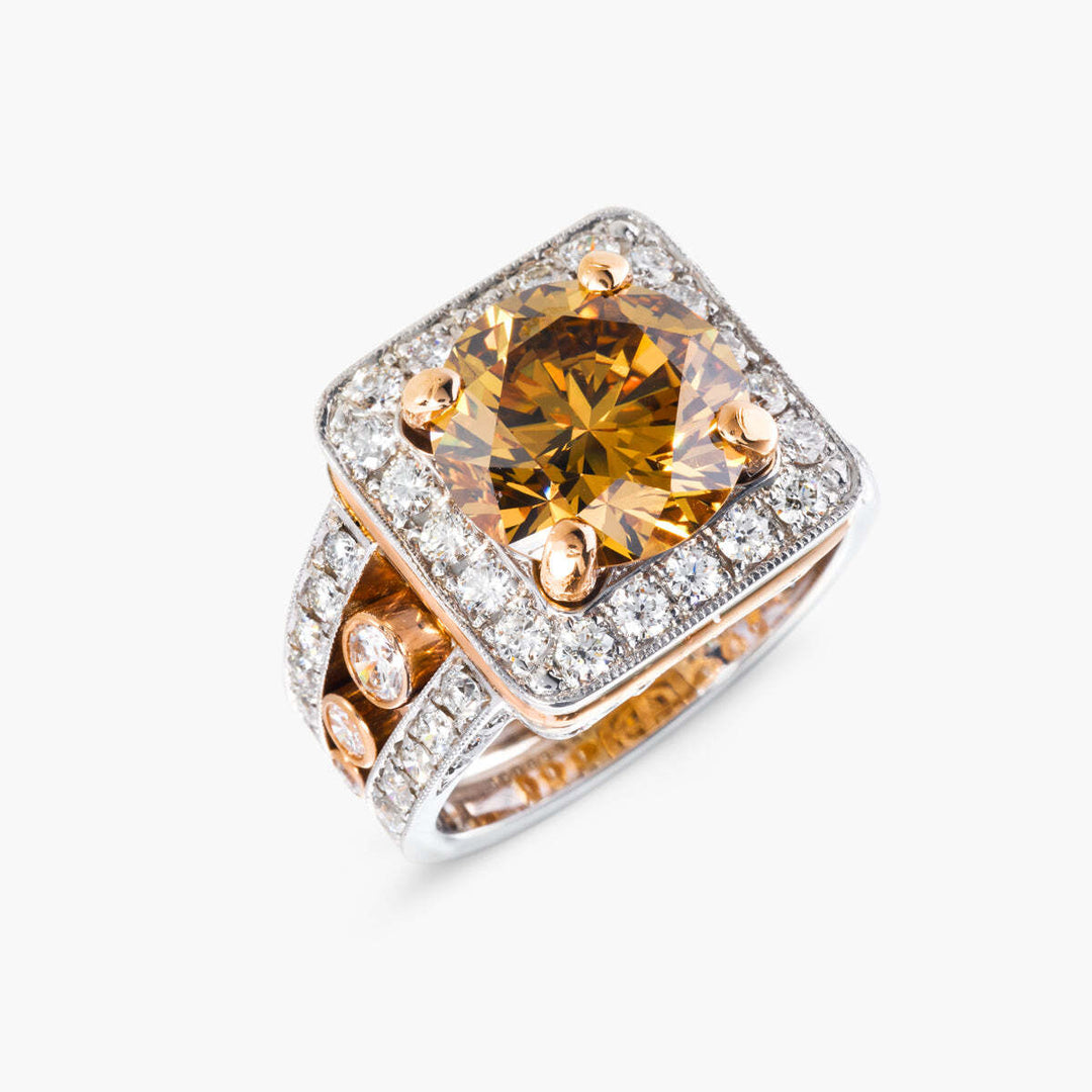 14kt White and Yellow Gold Custom Made 4.13ct Diamond Ring