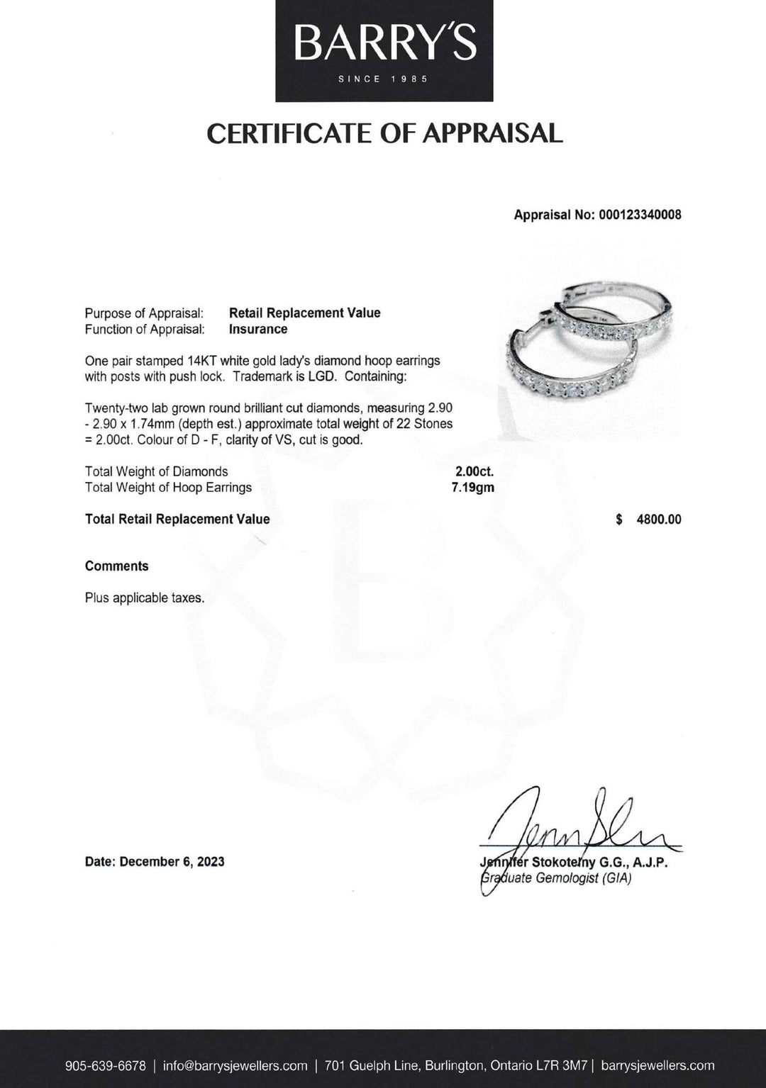 14kt White Gold 2.00ct Lab-Created Lady's Diamond Earrings