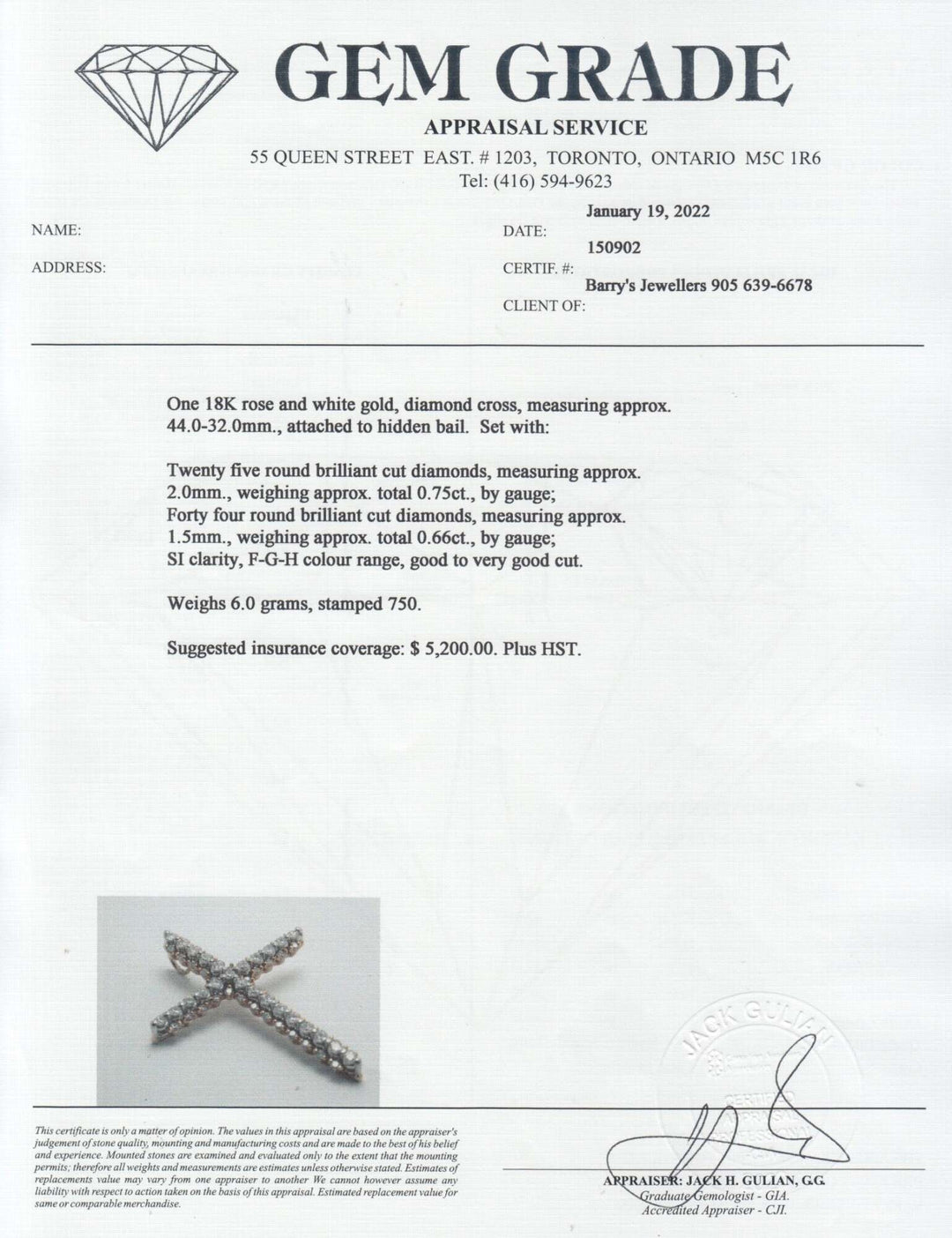 18kt Rose and White Gold Diamond Cross Pendant