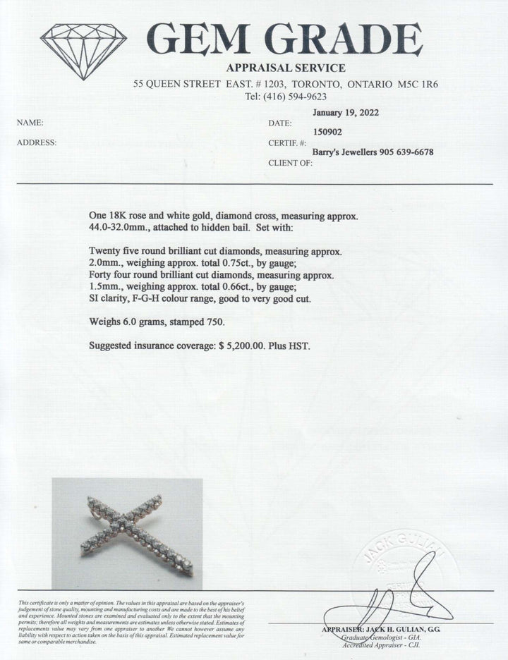 18kt Rose and White Gold Diamond Cross Pendant