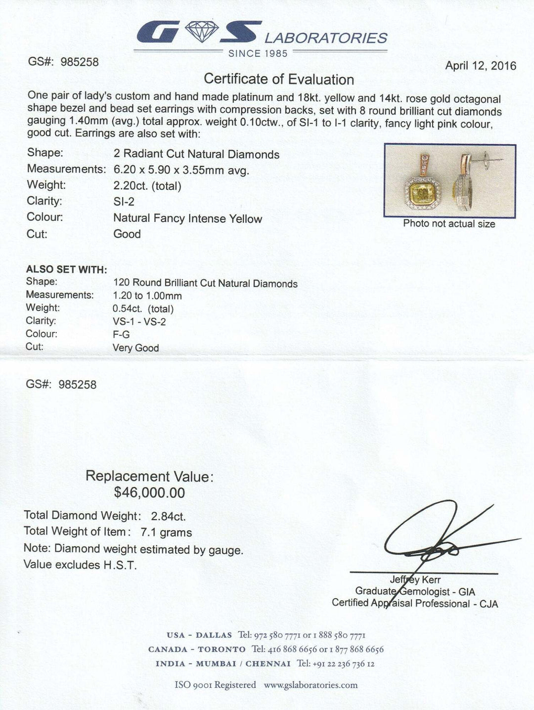 A. Platinum & Gold Radiant Cut Diamond Earrings