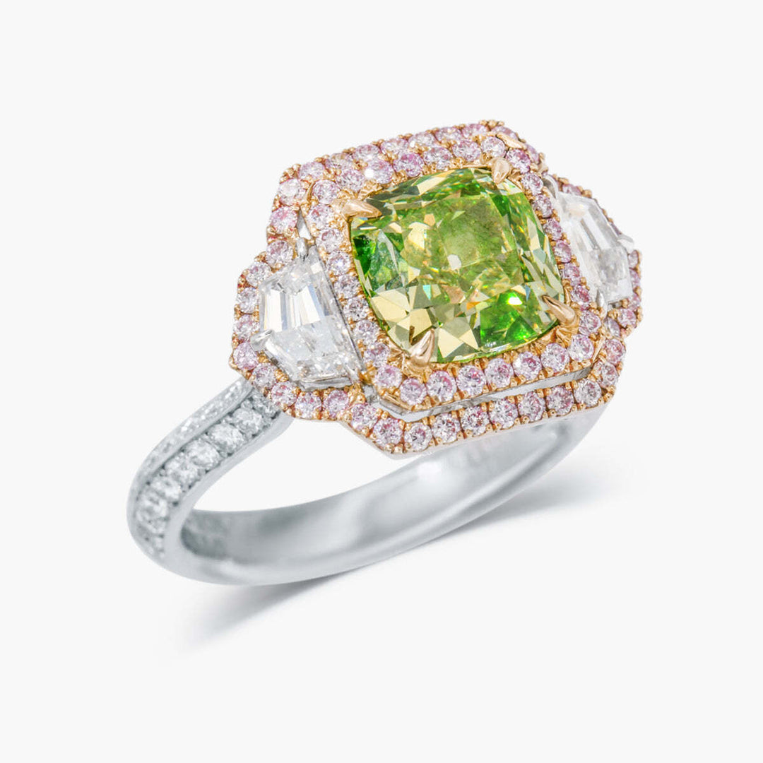 A. 18kt White and Rose Gold Natural Green Diamond Ring