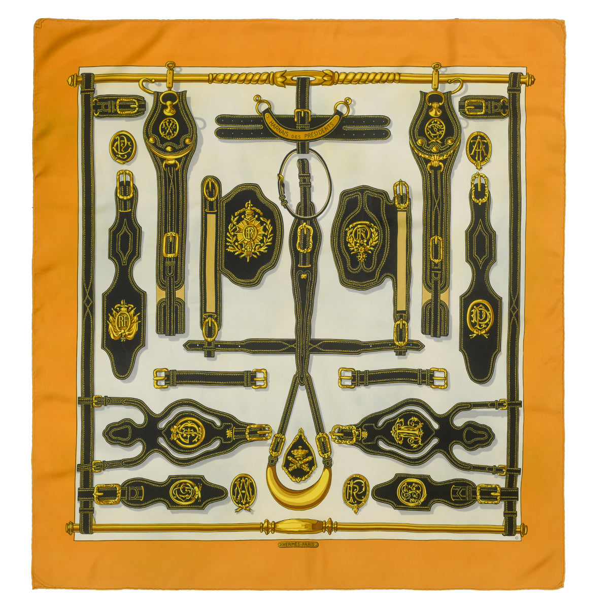 HERMES エルメス カレ90 Harnais des Presidents Hermès Harnais Des Presidents Silk Scarf by Francoise Heron